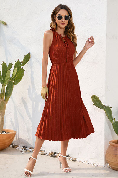 Hazel Blues® | Swiss Dot Tie Neck Sleeveless Dress