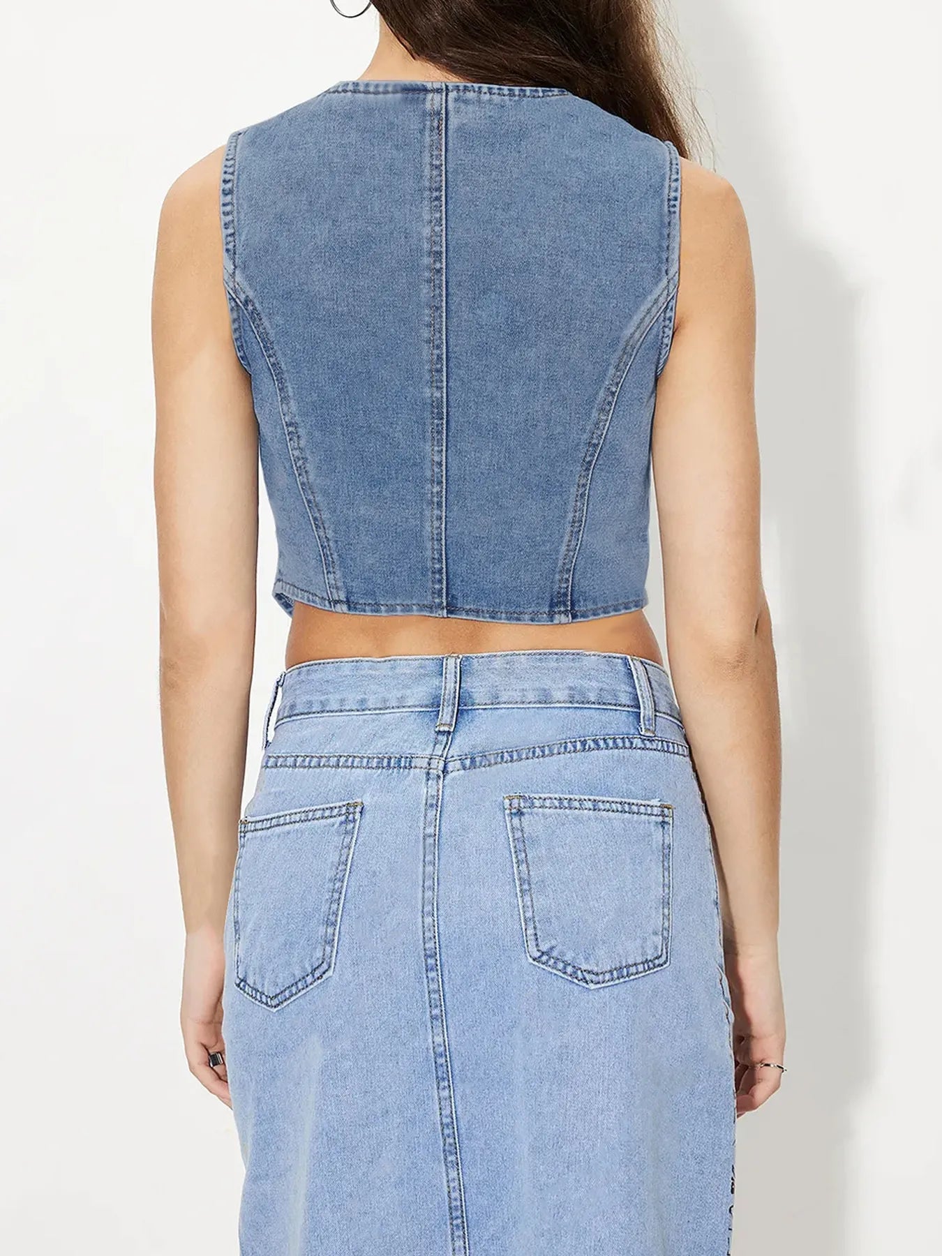 Hazel Blues® | Button-Up Sleeveless Denim Vest