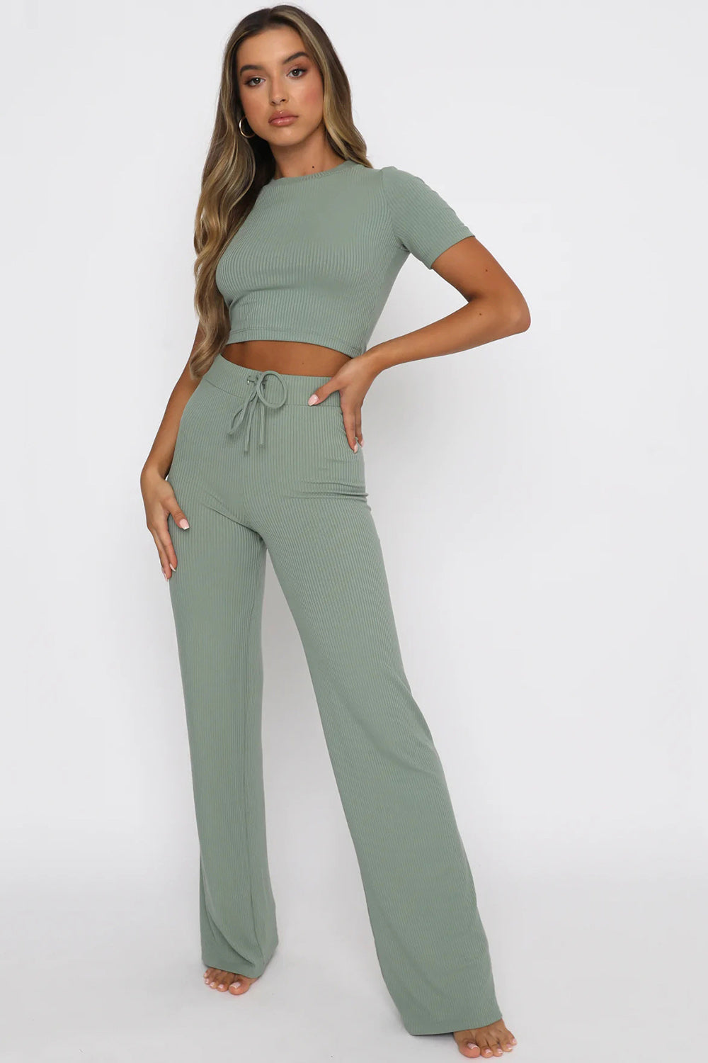 Hazel Blues® | Round Neck Short Sleeve Top and Pants Set