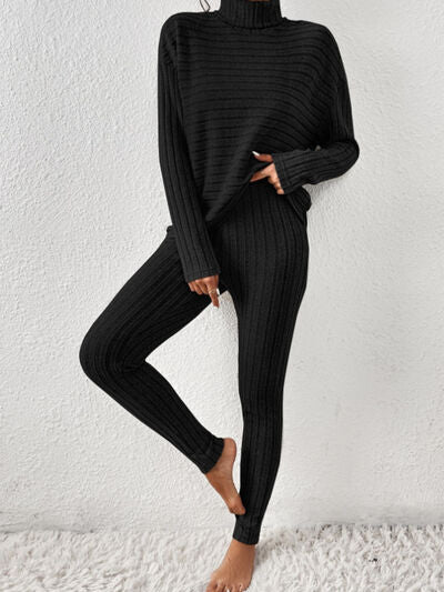 Hazel Blues® | Ribbed Turtleneck Top and Pants Set