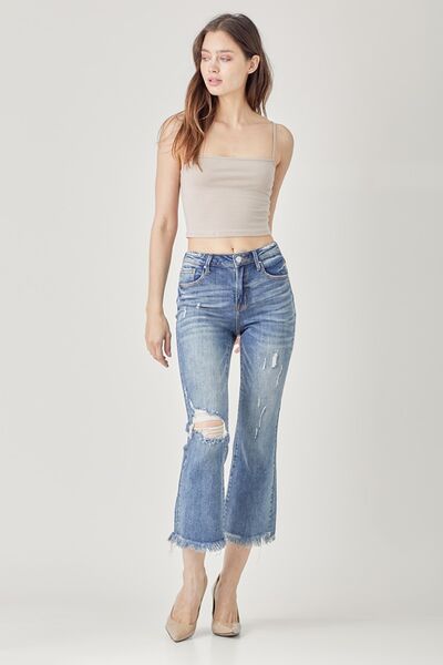 Hazel Blues® | RISEN High Waist Distressed Cropped Bootcut Jeans