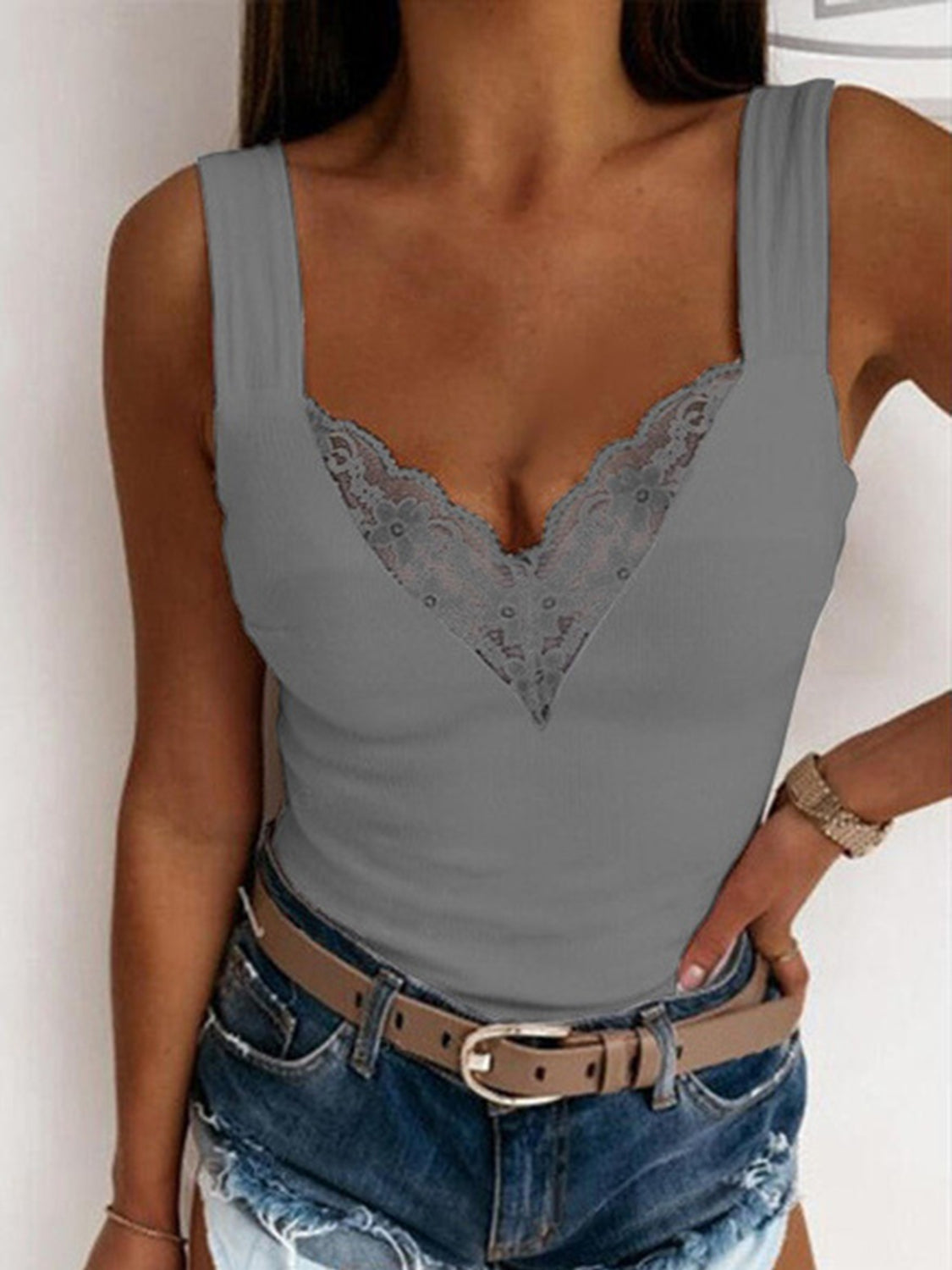 Hazel Blues® | Lace Detail Sweetheart Neck Tank