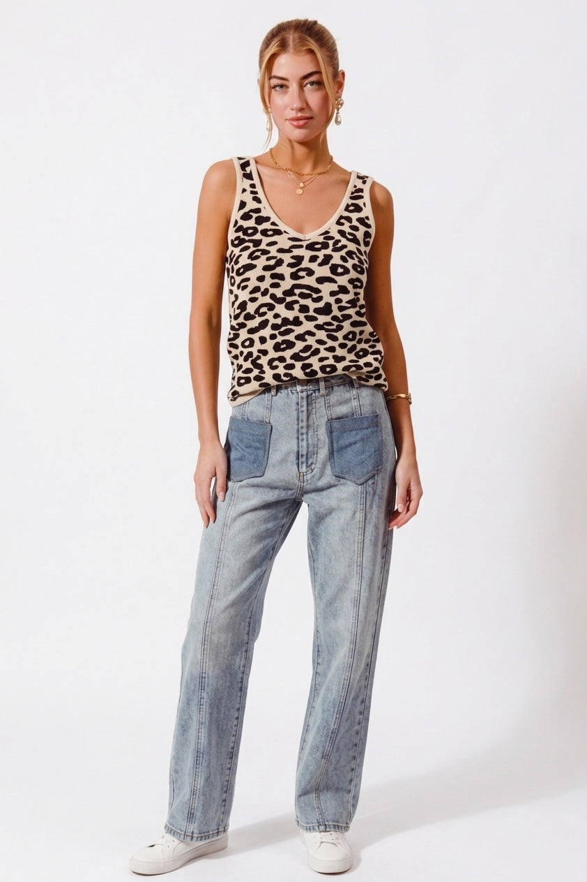 Hazel Blues® | SO ME Leopard Knitted Lightweight V Neck Tank Top