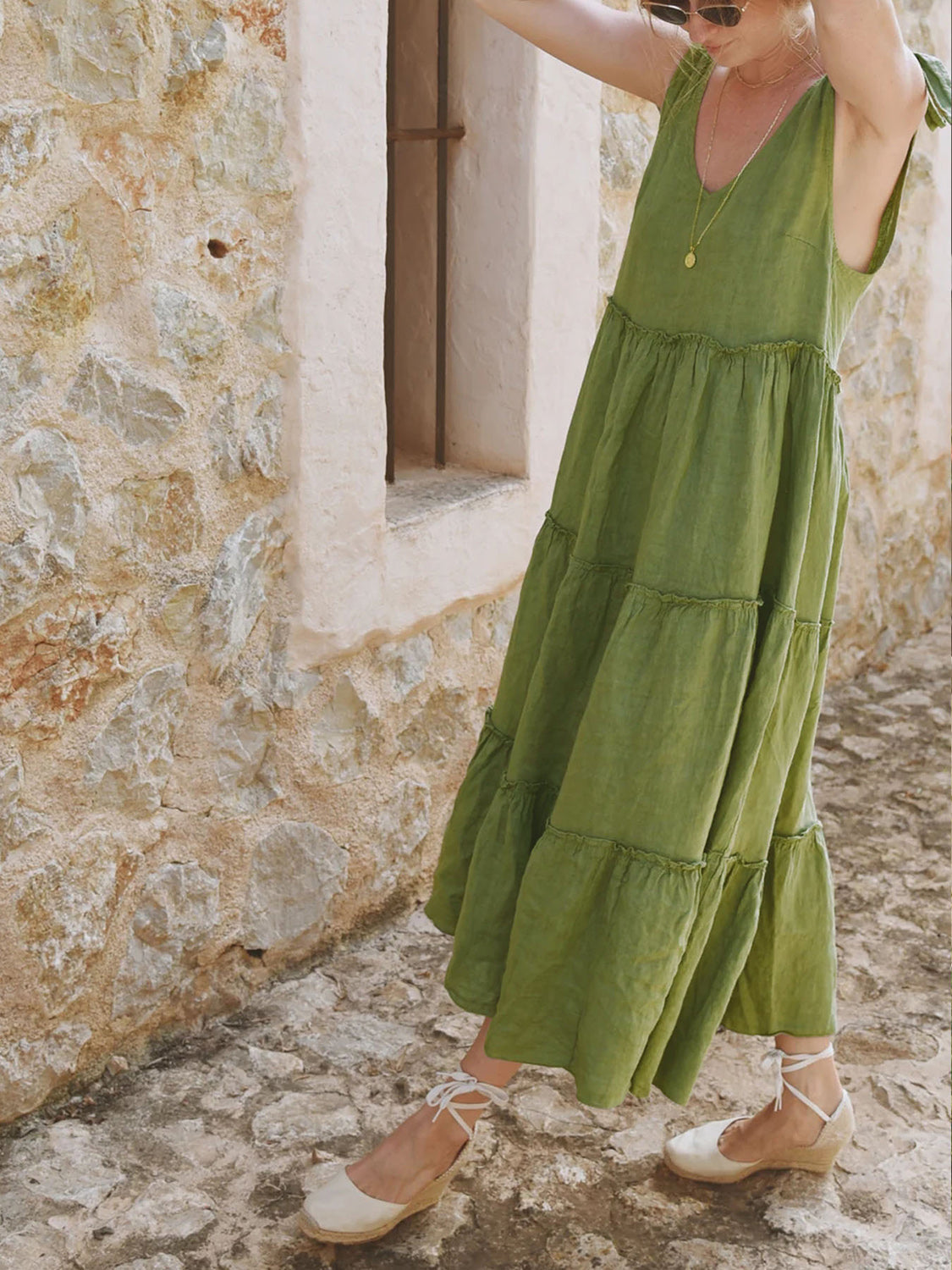 Hazel Blues® | Tiered Frill V-Neck Sleeveless Dress