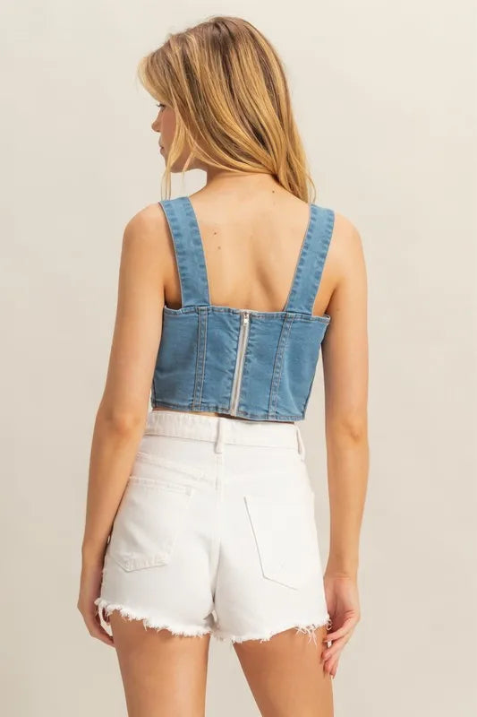 Hazel Blues® | HYFVE Washed Sweetheart Neck Wide Strap Denim Tank