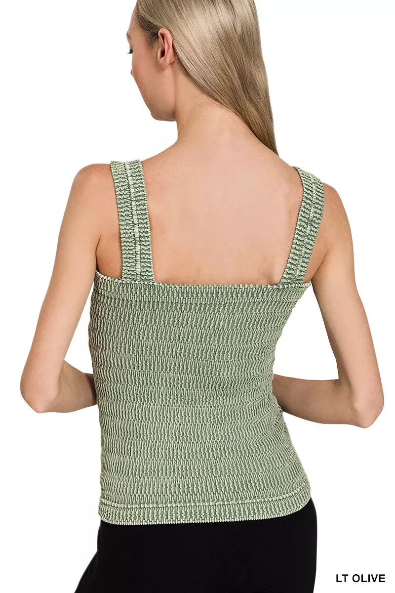 Hazel Blues® | Zenana Seamless Winkle Stone Washed Tank Top