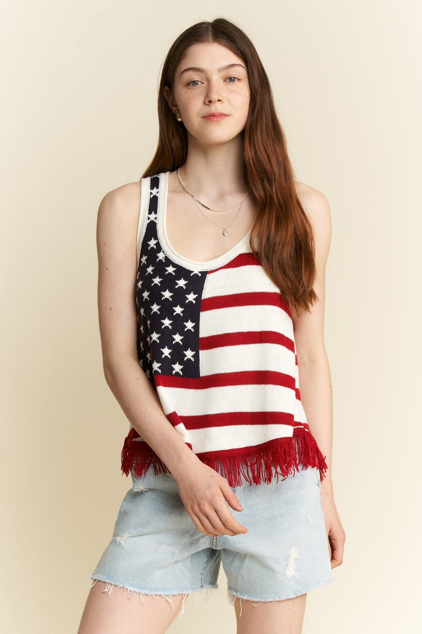 Hazel Blues® | Jade By Jane American Flag Fringe Tank Top