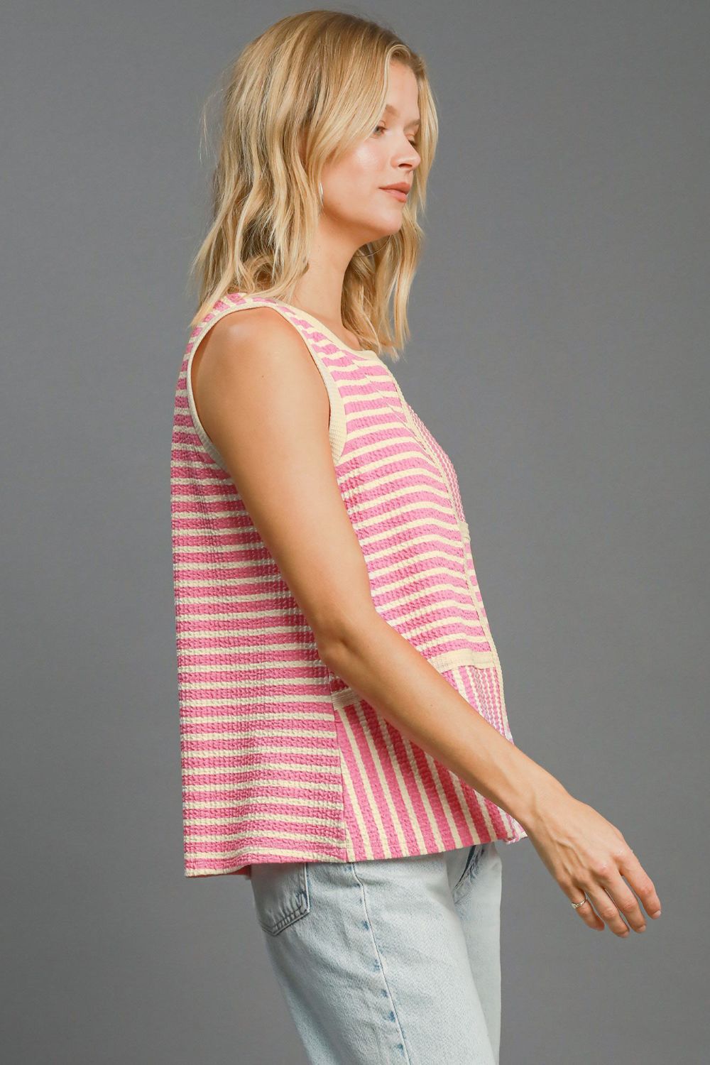 Hazel Blues® | Umgee Round Neck Texture Striped Tank
