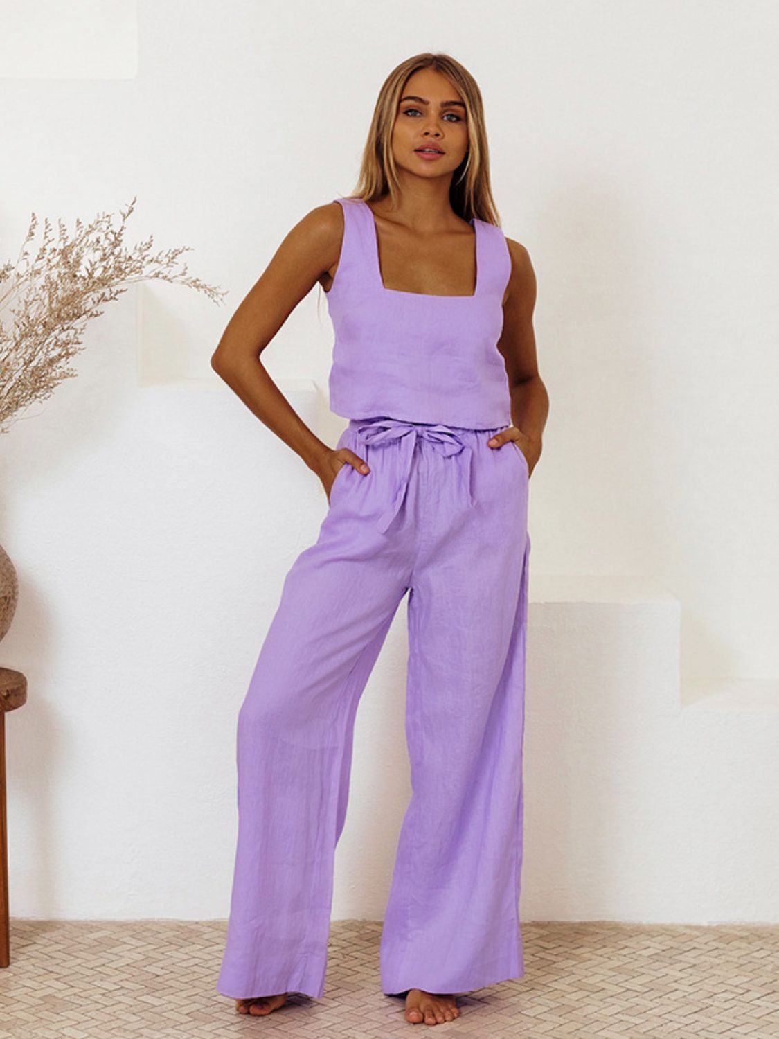Hazel Blues® | Square Neck Sleeveless Top and Pants Set