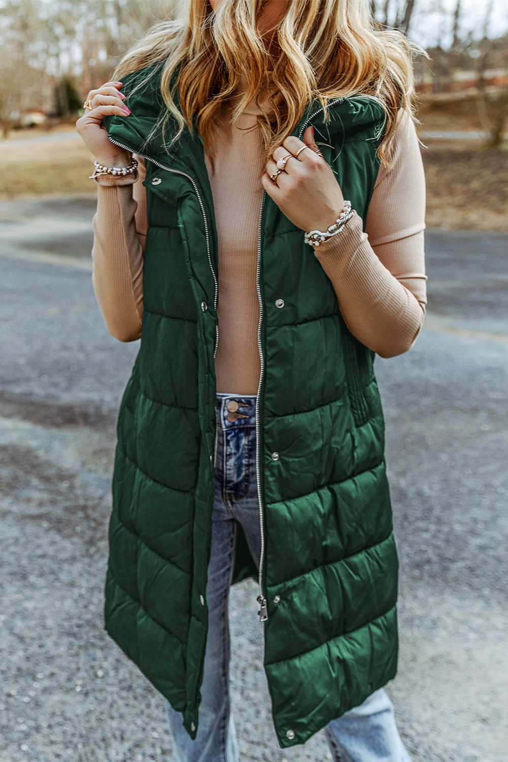 Hazel Blues® | Longline Hooded Sleeveless Puffer Vest