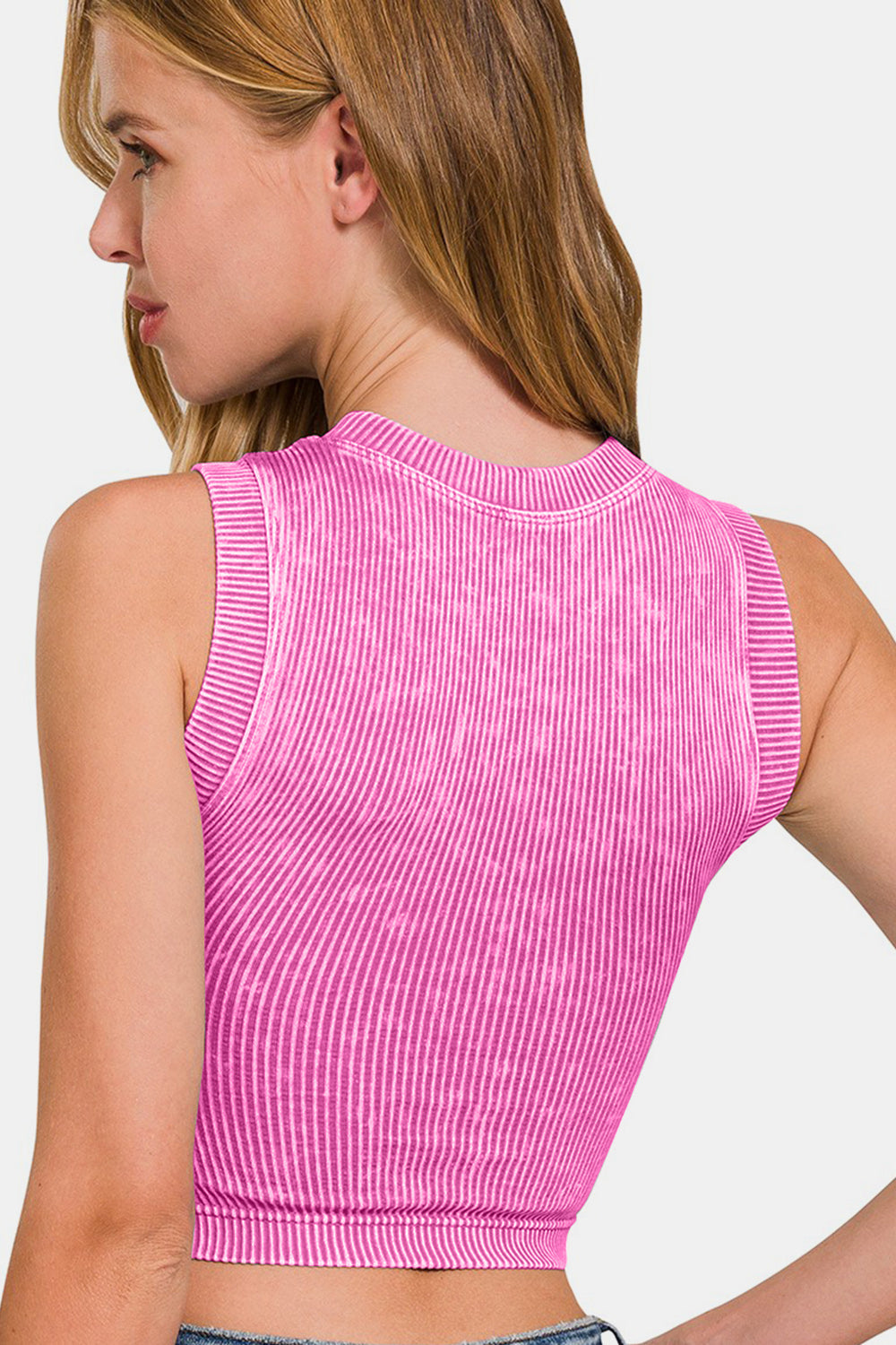 Hazel Blues® | Zenana Washed Ribbed Seamless Crop Tank with Bra Pad