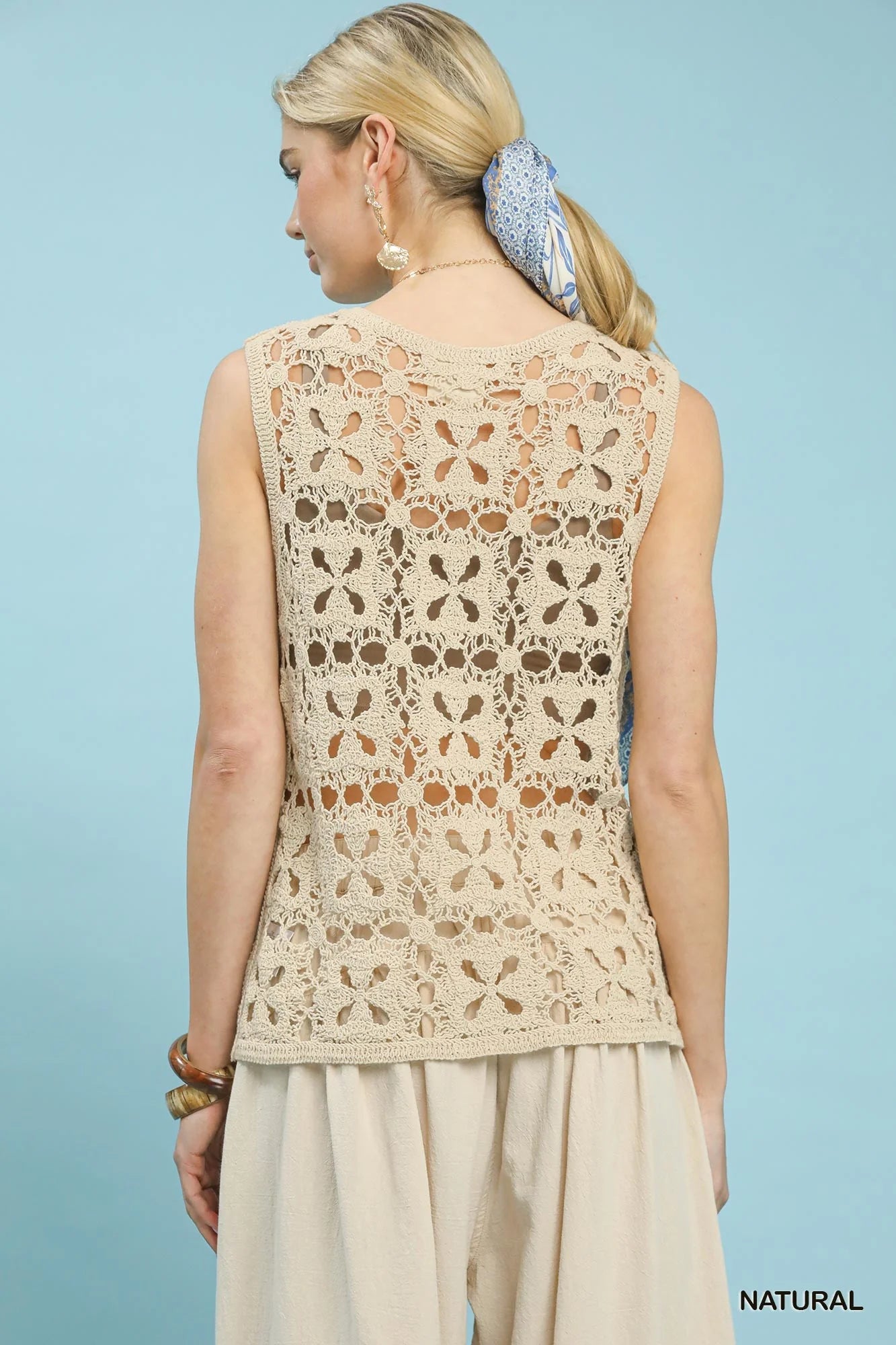 Hazel Blues® | Umgee Crochet Flower Motif Sleeveless Tank Top