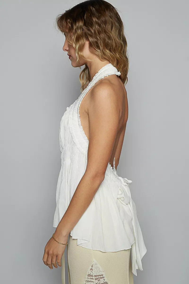 Hazel Blues® | POL Backless Halter Sleeveless Top with Smocking Shirring Detail