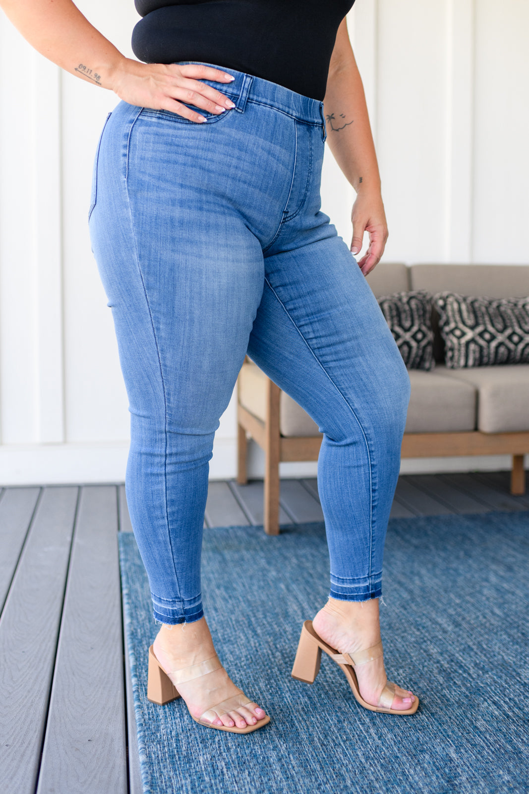Hazel Blues® | Amanda High Rise Pull on Release Hem Skinny Jeans