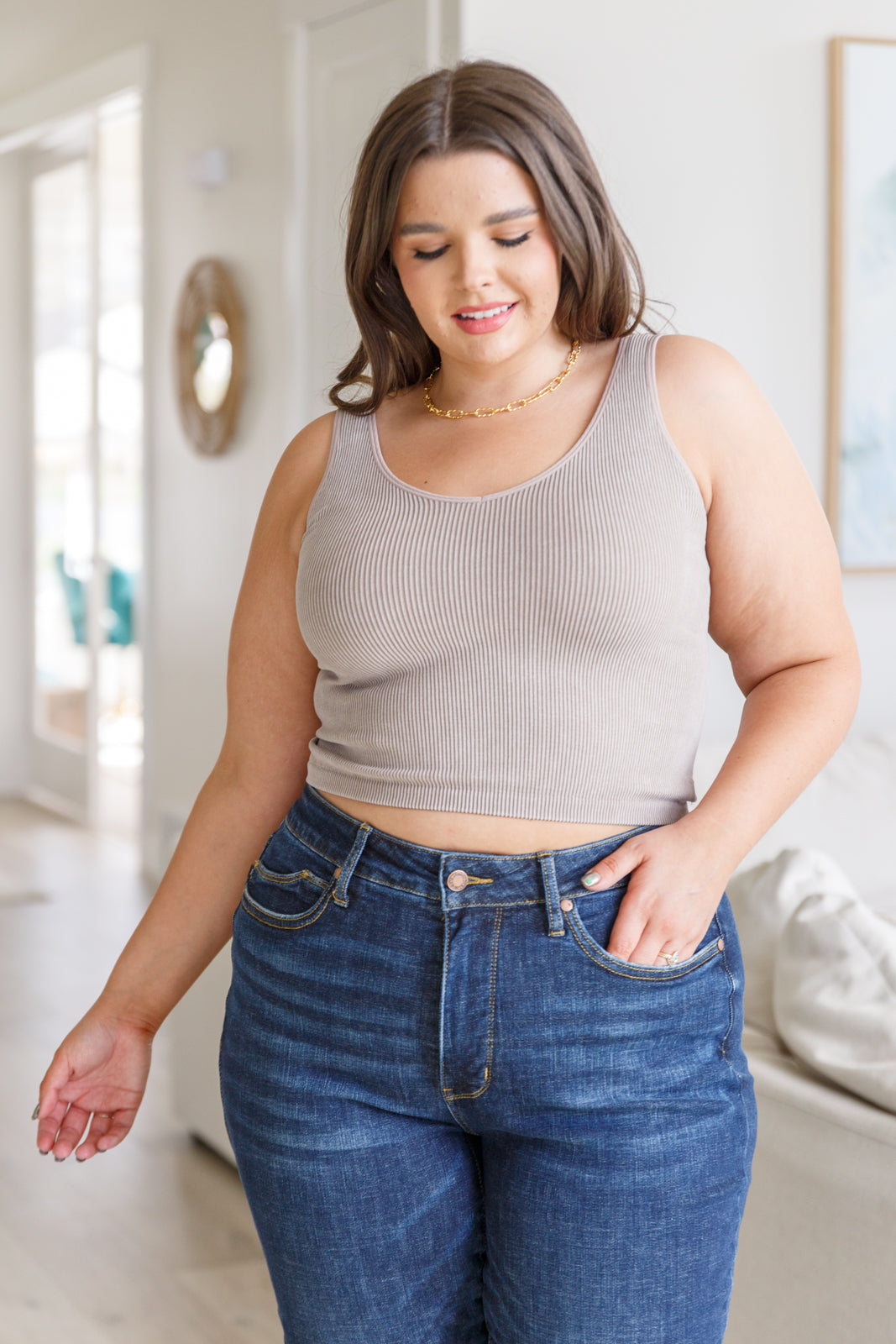 Hazel Blues® | Fundamentals Ribbed Seamless Reversible Tank in Light Mocha