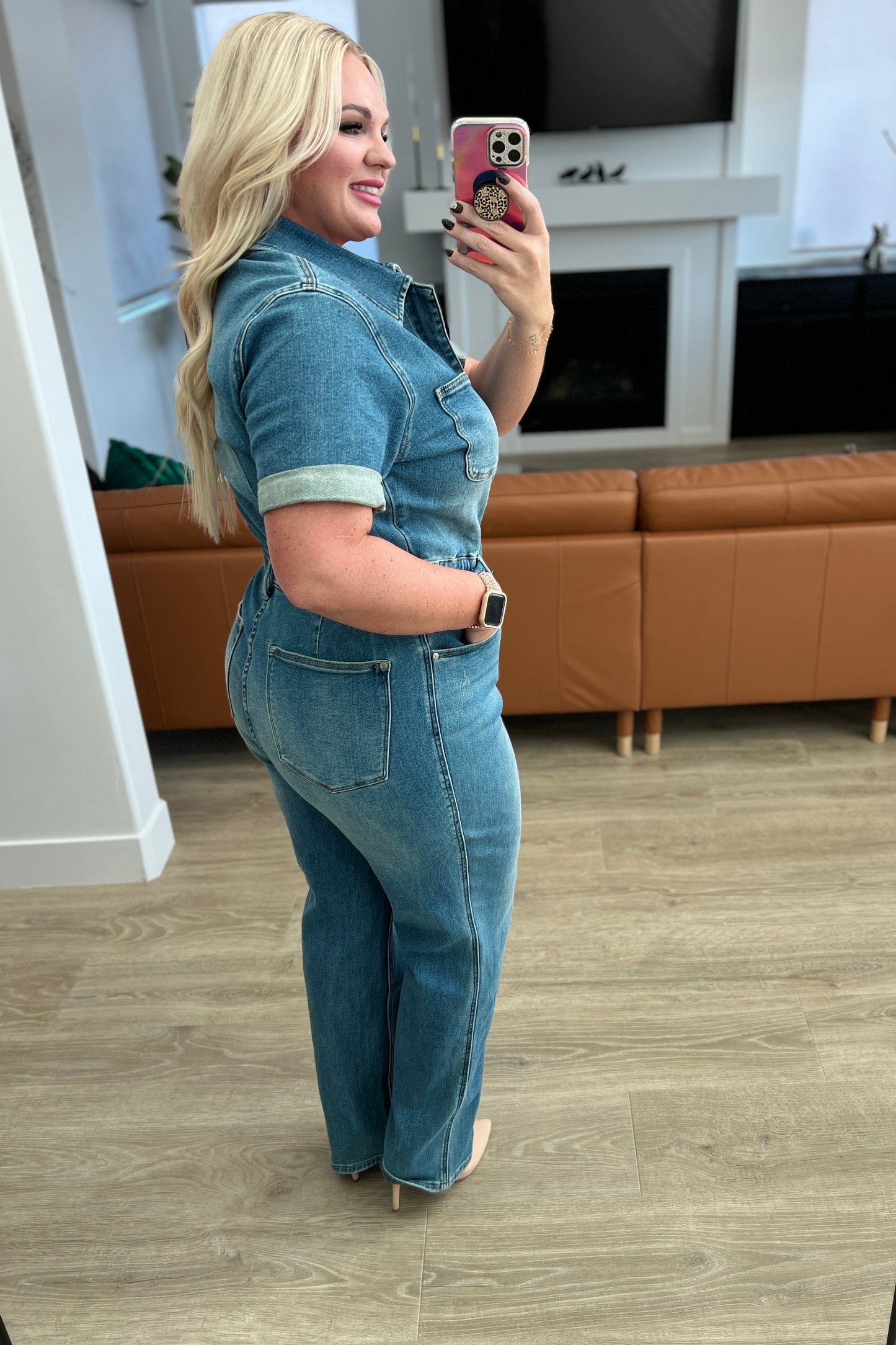 Hazel Blues® | Sylvia Short Sleeve Denim Jumpsuit