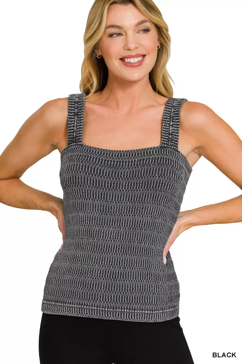Hazel Blues® | Zenana Seamless Winkle Stone Washed Tank Top