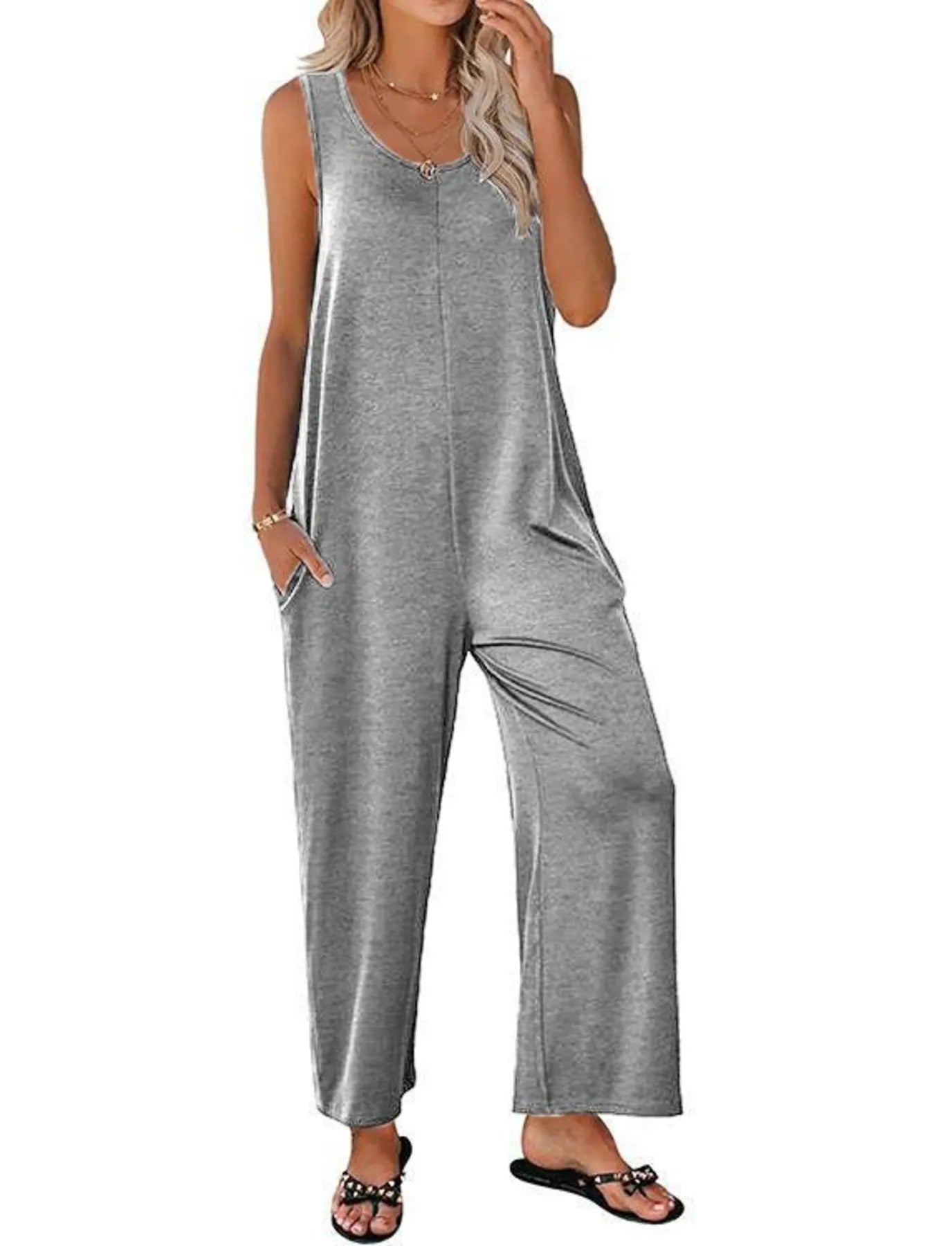 Hazel Blues® | Sleeveless Wide Leg Casual Jumpsuit