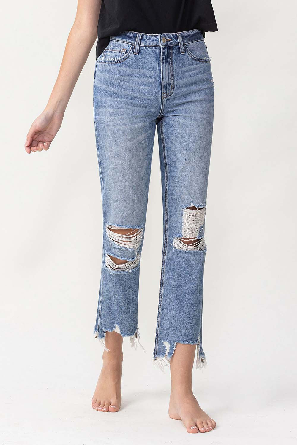 Hazel Blues® | Lovervet High Rise Distressed Straight Jeans