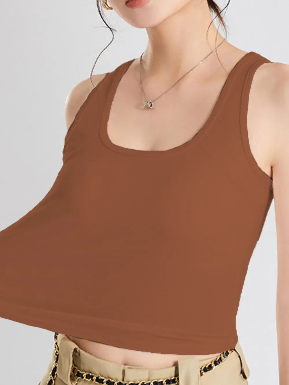 Hazel Blues® | Crisscross Scoop Neck Wide Strap Cropped Tank with Chest Pads