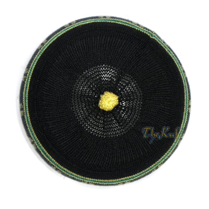 Baby Black and Green Stretch-Knit Cotton Comfortable Pom-Pom Kufi Skull Hat