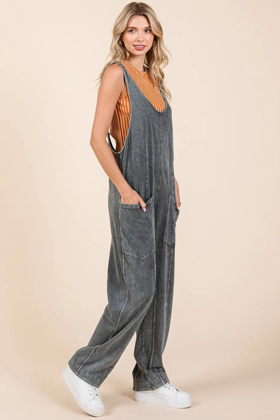 Hazel Blues® | Mittoshop Mineral Wash Relaxed Fit Sleeveless Harem Jumpsuit