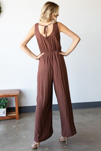 Hazel Blues® | First Love Tie Back Sleeveless Slit Wide Leg Jumpsuit