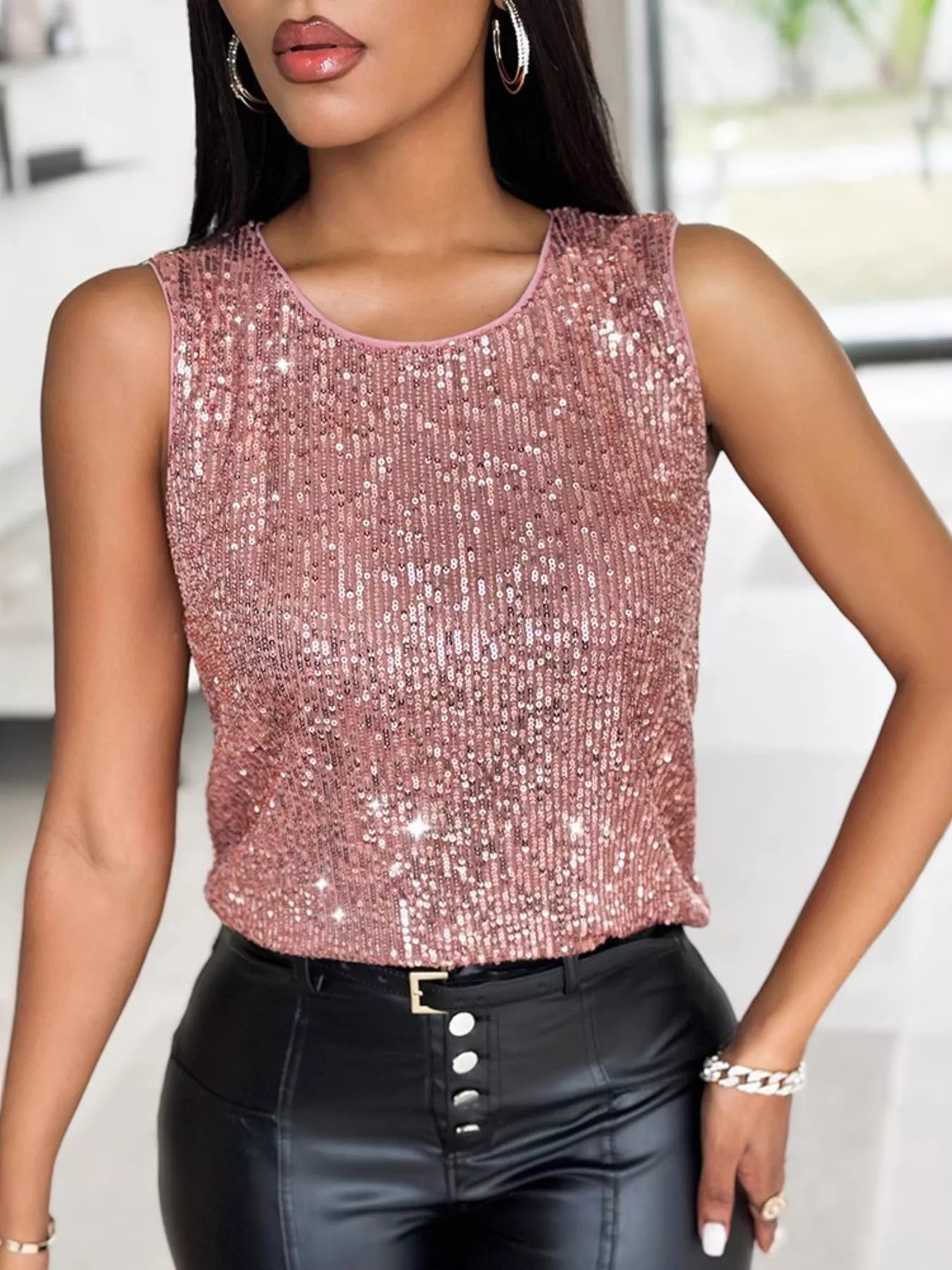 Hazel Blues® | Sequin Round Neck Tank Top
