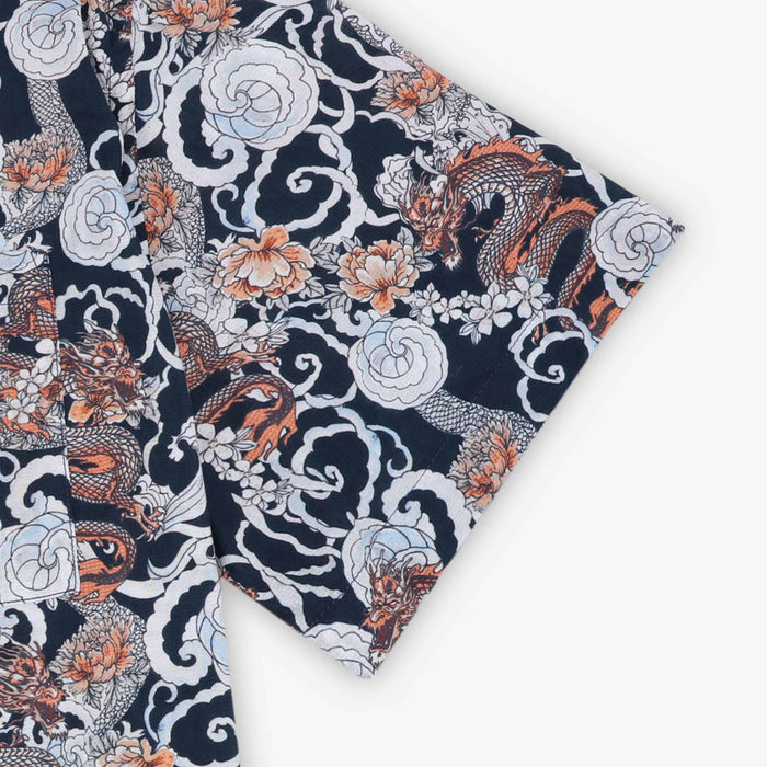 Chemise Manches Courtes en Coton Imprimé Dragon Bleu Marine Homme SERGE BLANCO