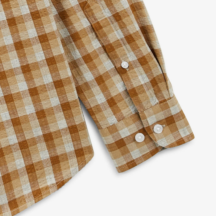 Chemise manches longue en coton à carreaux beige Charles Homme SERGE BLANCO