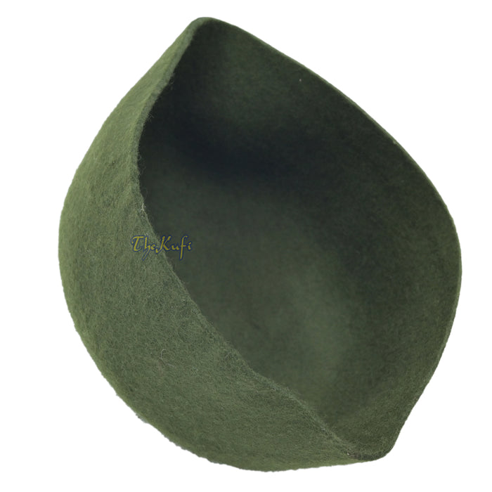 Dark Army Green Felt Wool Fez Hat with Tip