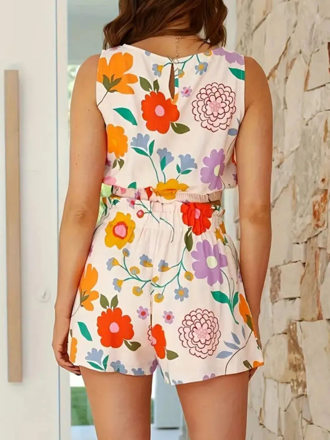 Hazel Blues® | Floral Round Neck Tank and Shorts Set