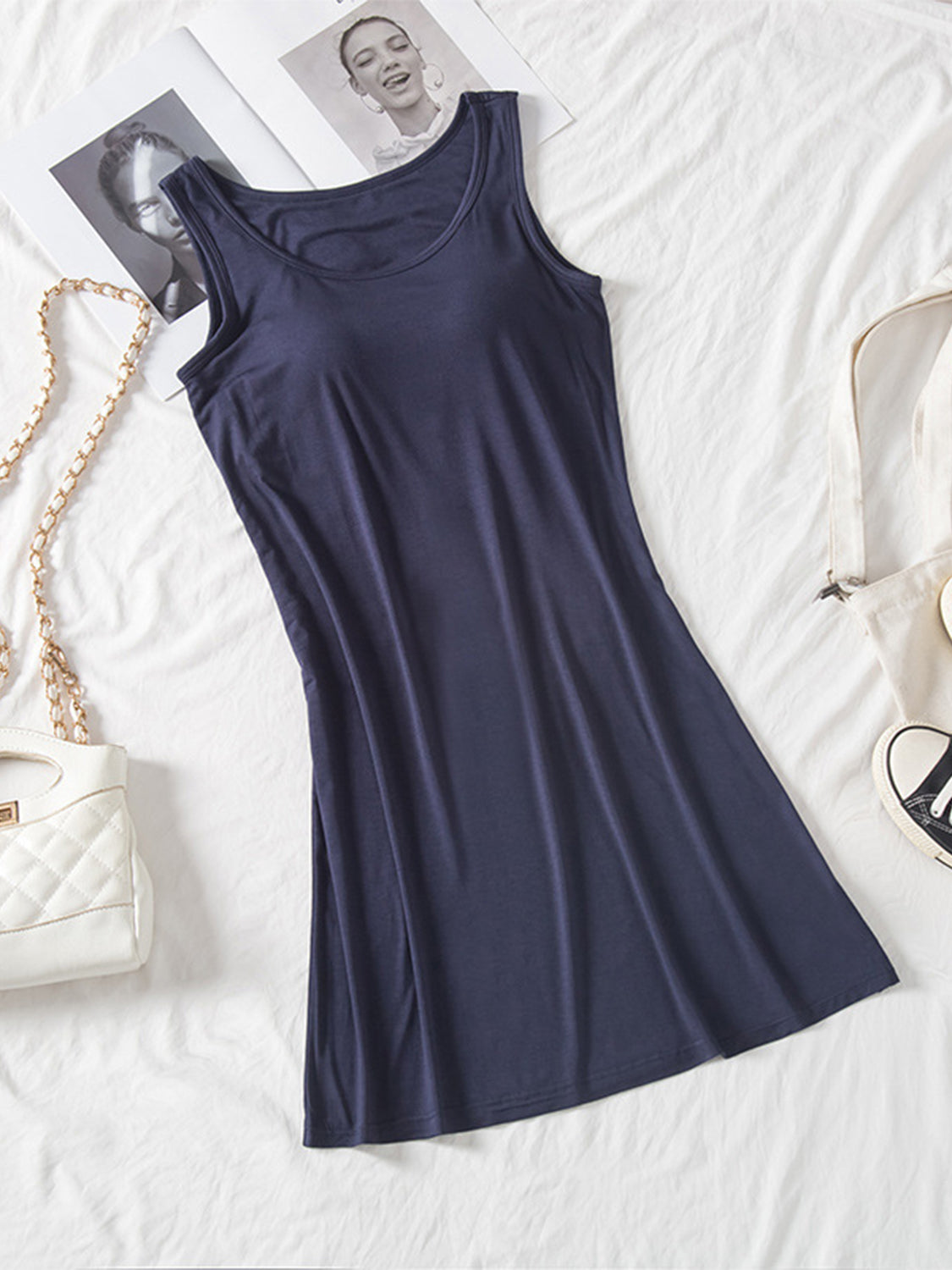 Hazel Blues® | Round Neck Wide Strap Mini Tank Dress with Bra