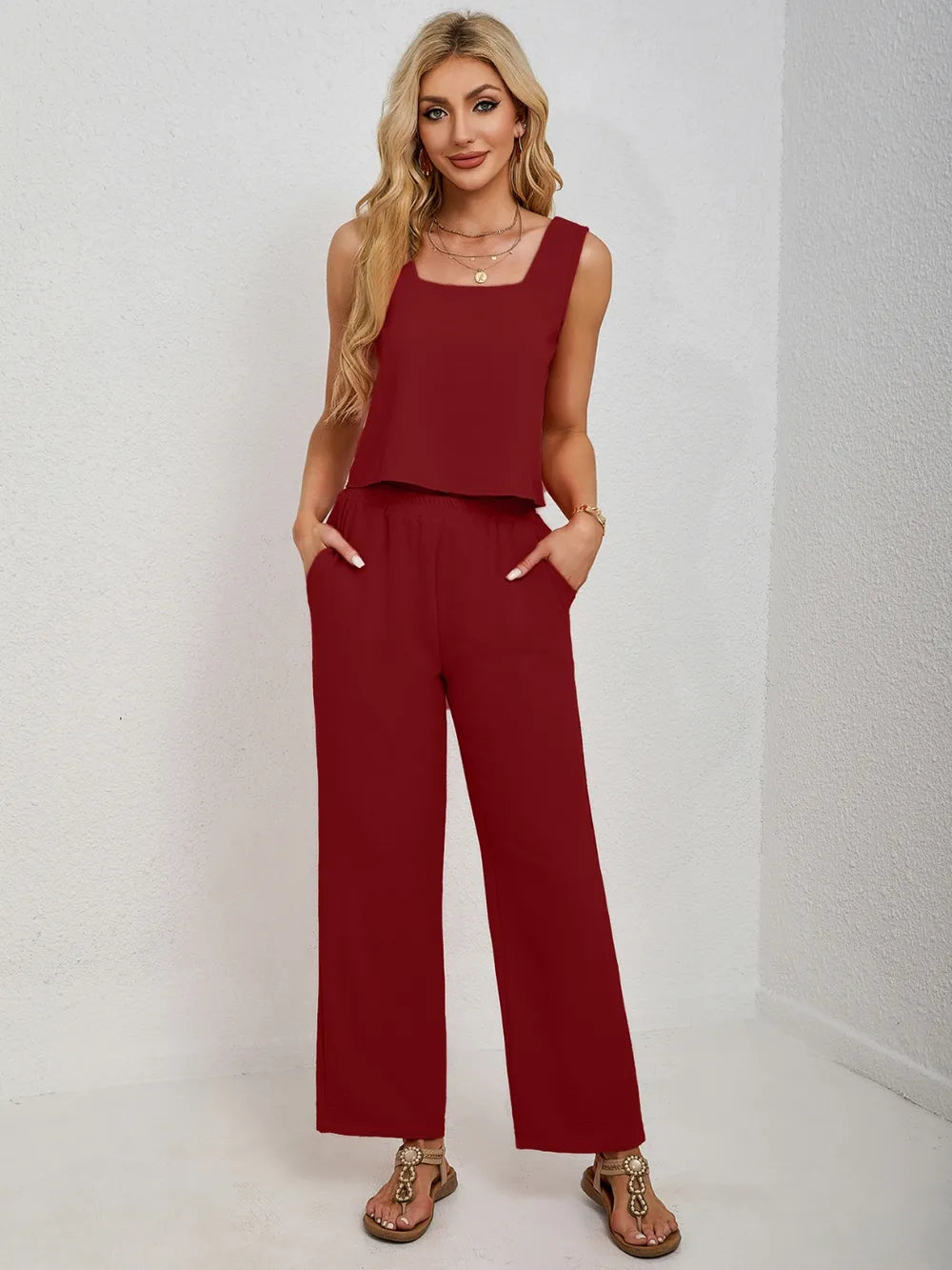 Hazel Blues® | Square Neck Tank and Wide Leg Pants Set