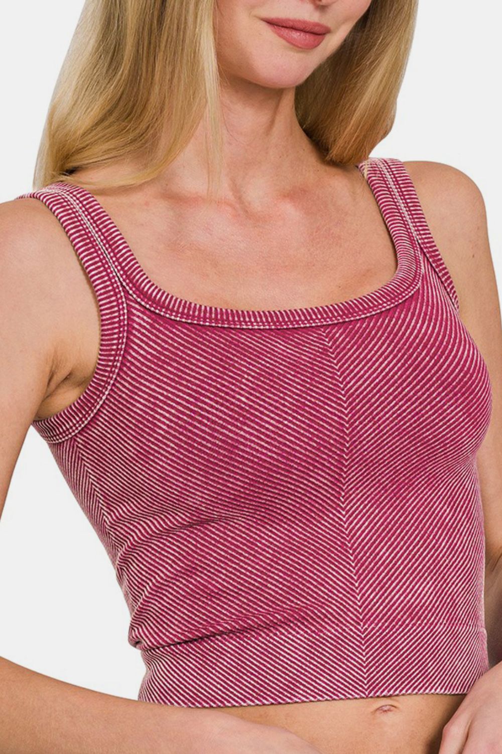 Hazel Blues® | Zenana Washed Ribbed Scoop Neck Wide Strap Tank