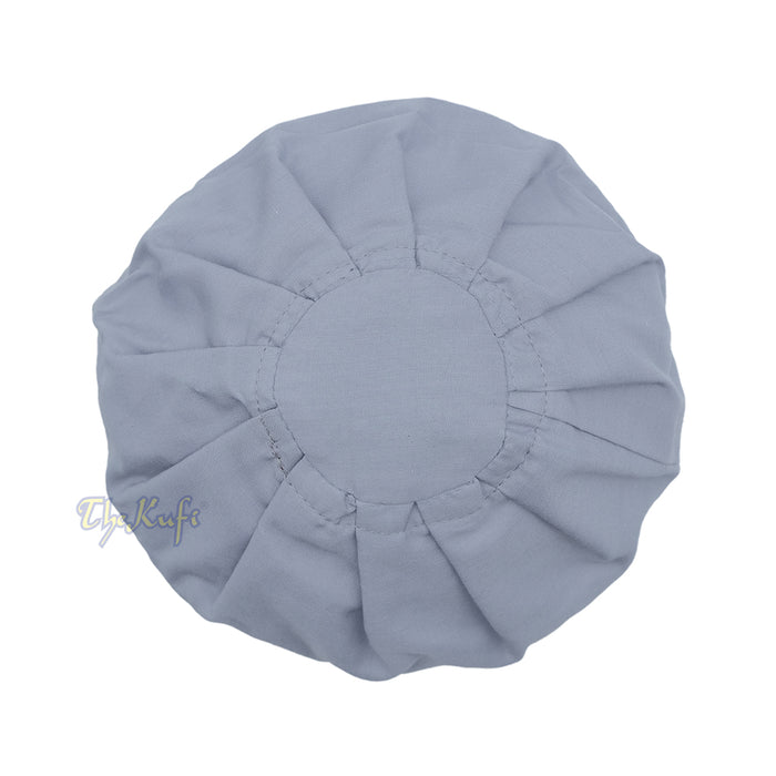 Gray Fabric Kufi Cap - Ijazi Pleated-Top Cotton-Mix Muslim Prayer Hat