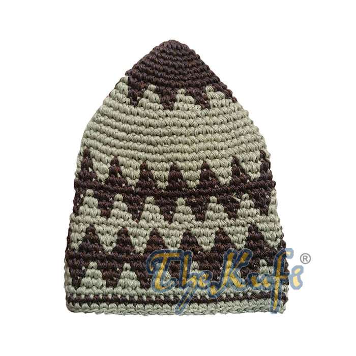 Hand-Crocheted Cotton Sturdy Dark Brown & Khaki Mix Zigzag Kufi Hat