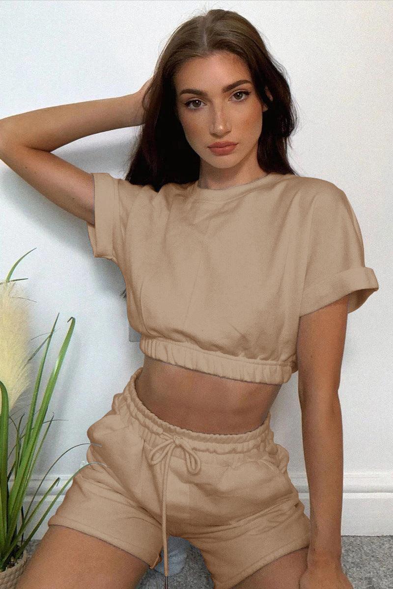 Hazel Blues® | Short Sleeve Cropped Top and Drawstring Shorts Lounge Set