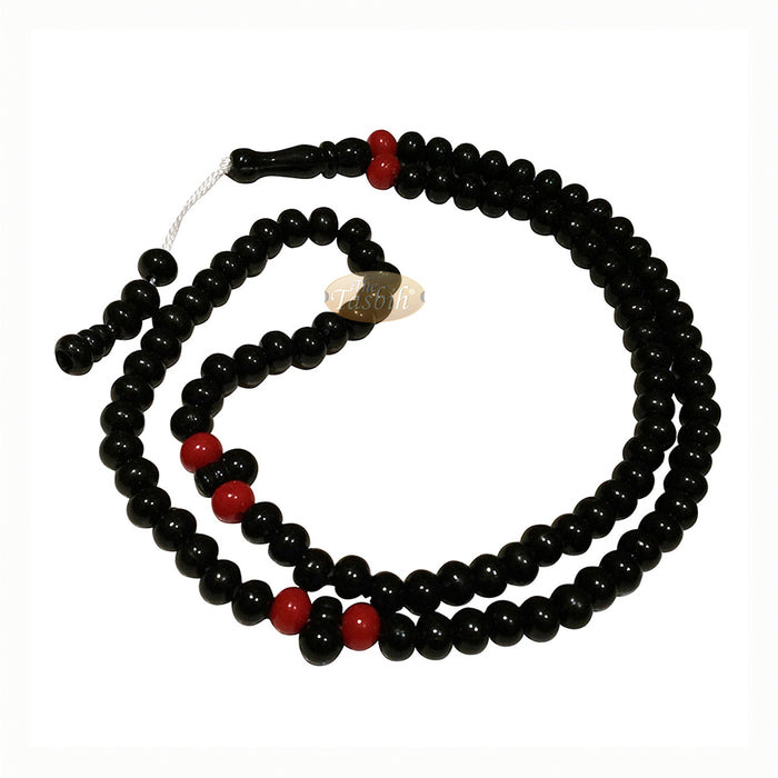Small Black Plastic Tasbih 6x7 mm Beads with Red Accent Beads