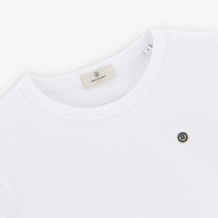 T-shirt manches courtes garçon blanc en coton gaufrette Toussaint