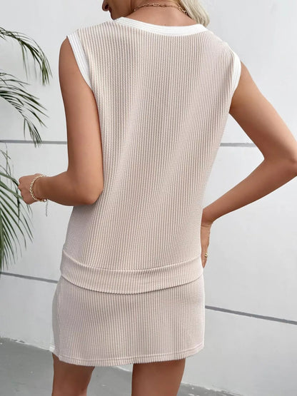 Hazel Blues® |  Ribbed Knit Sleeveless Top and Skort Set