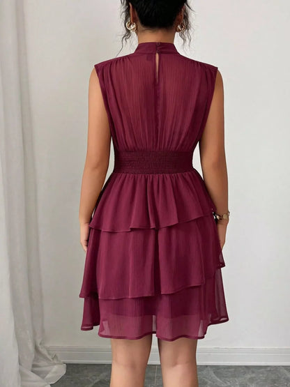 Ruffle Romance Dress | Ruffle Sleeveless Mock Neck Dress