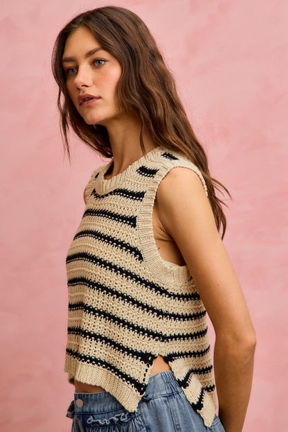 Hazel Blues® |  SO ME Low Gauge Textured Stripe Sleeveless Sweater Top