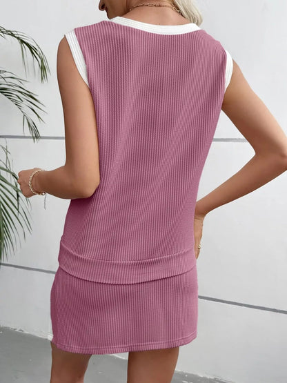 Hazel Blues® |  Ribbed Knit Sleeveless Top and Skort Set