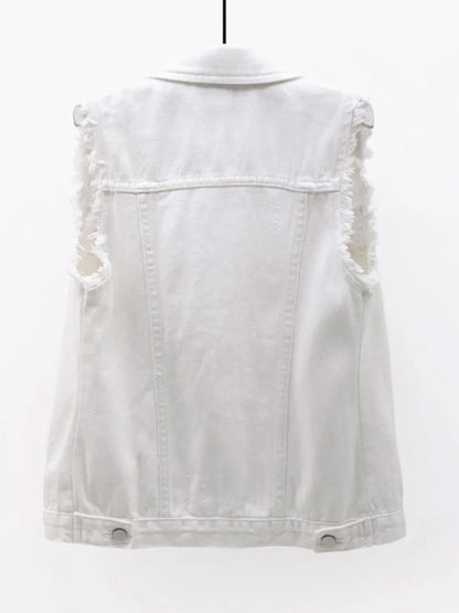 Hazel Blues® | Button Down Raw Hem Sleeveless Denim Jacket