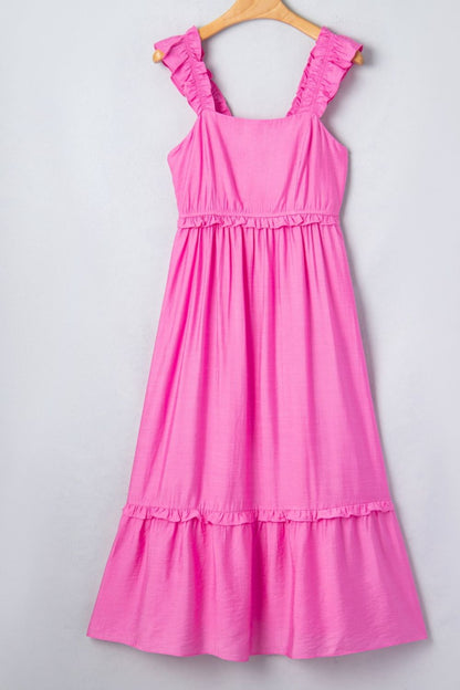 Hazel Blues® |  Solid Color Ruffle Trim High Waist Sleeveless Maxi Dress