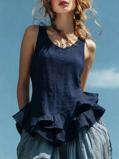 Hazel Blues® |  Ruffled Hem Round Neck Tank