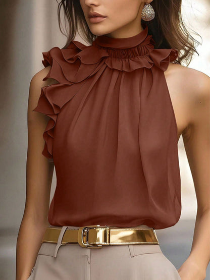 Hazel Blues® |  Ruffle High Neck Sleeveless Top