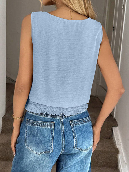 Hazel Blues® |  Smocked Waist Round Neck Tank