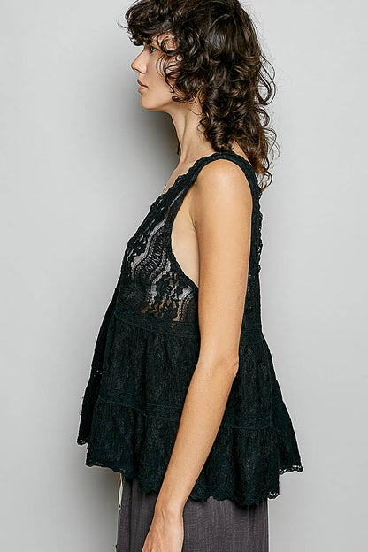 Hazel Blues® |  POL Deep V-Neck Scalloped Lace Sleeveless Top